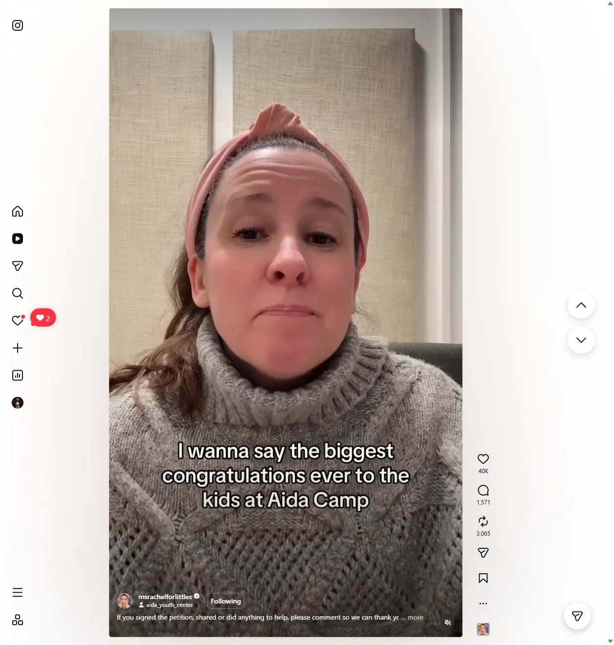 Instagram reel: Ms. Rachel's petition thank-you message to 350K+ signers