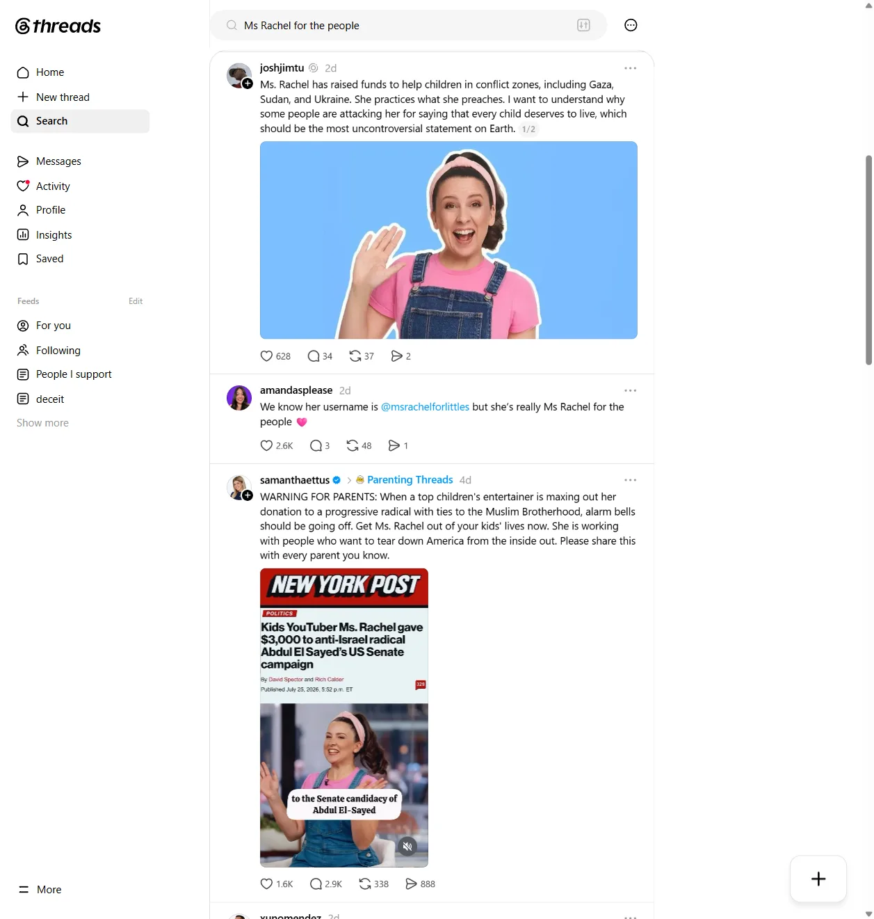 Threads: more "Ms Rachel for the people" posts, uncounted and uncoordinated