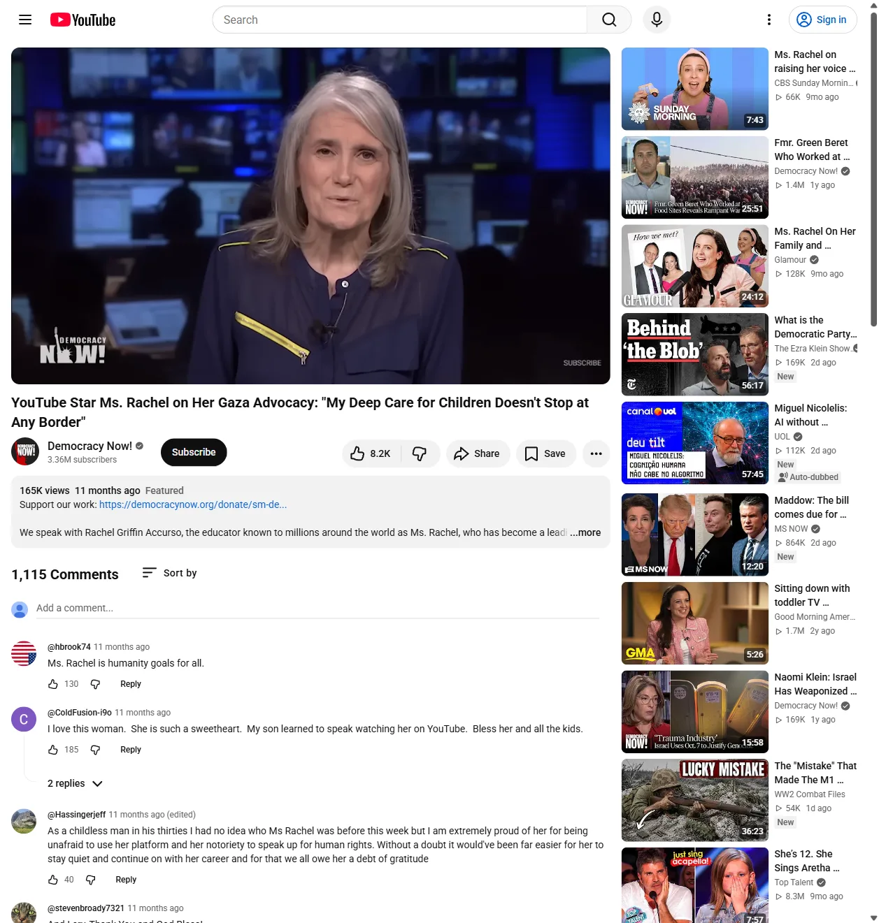 Democracy Now! full interview: Ms. Rachel on Her Gaza Advocacy