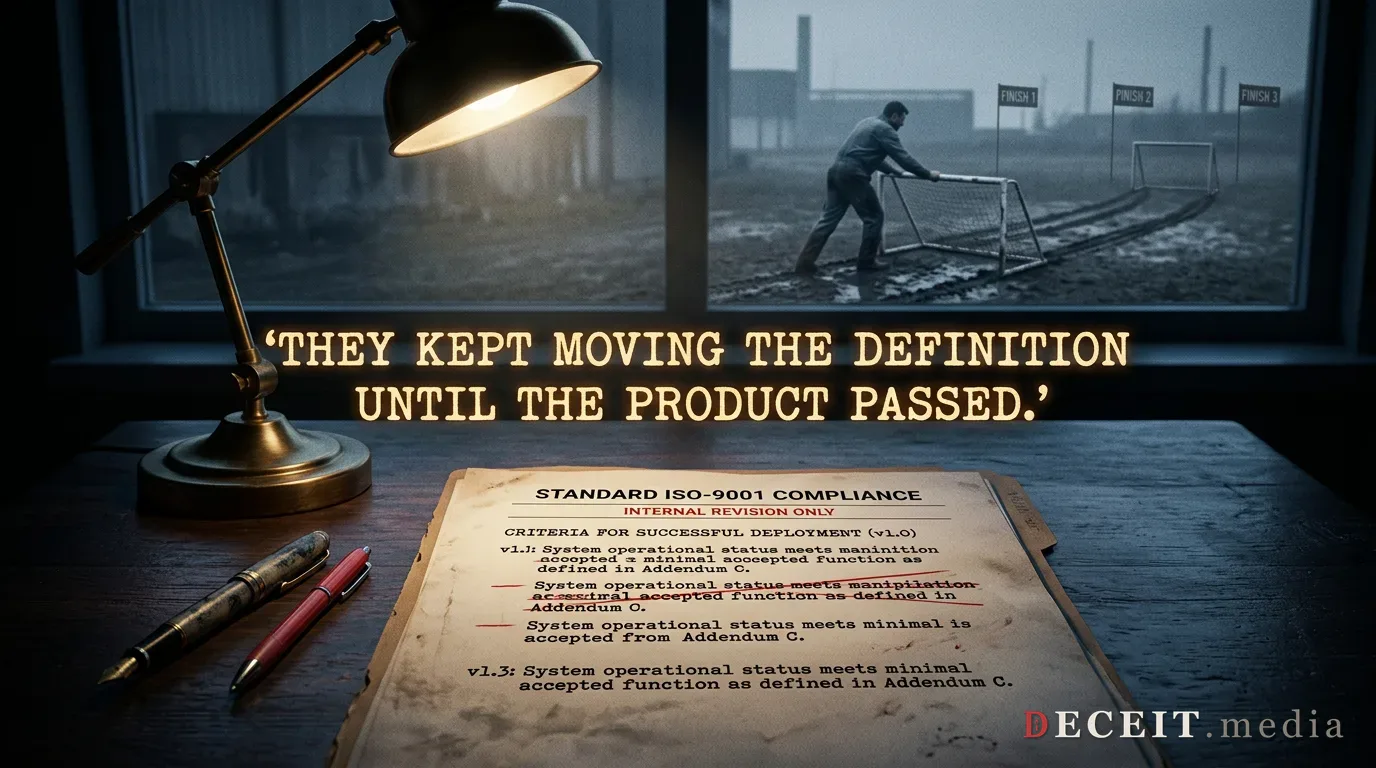 A definition entry erased and rewritten three times beside a goalpost dragged backward.