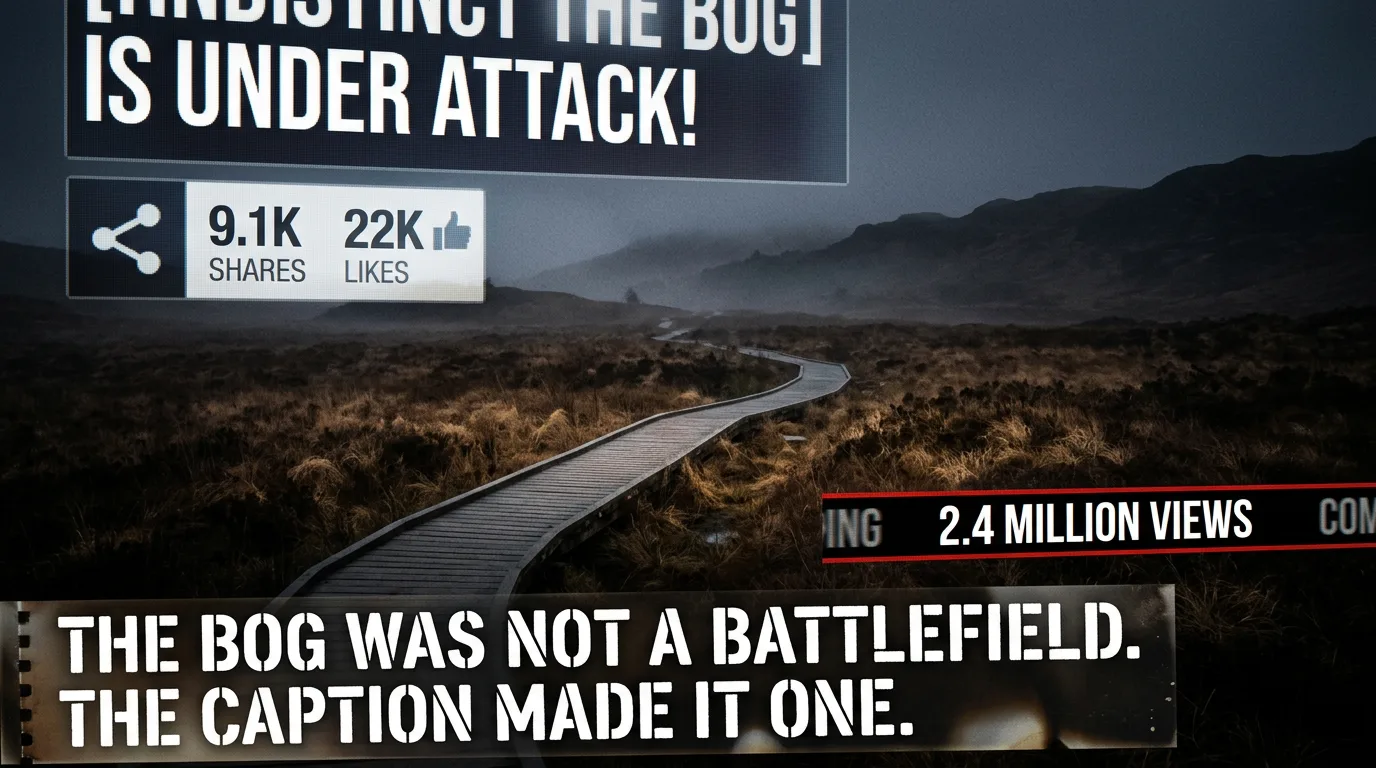 A quiet property dispute reframed by a caption into an invasion.