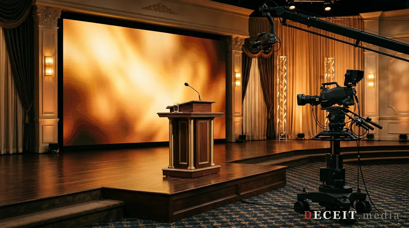 A televangelist broadcast studio set.