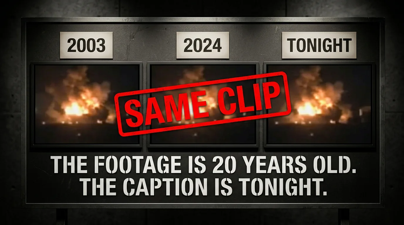 The same clip relabeled across three conflicts and three years.
