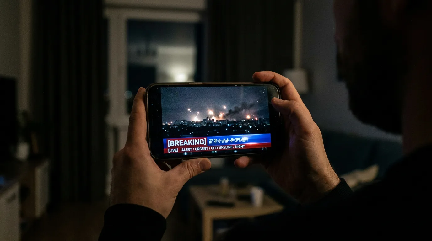 A smartphone showing a viral nighttime explosion video.