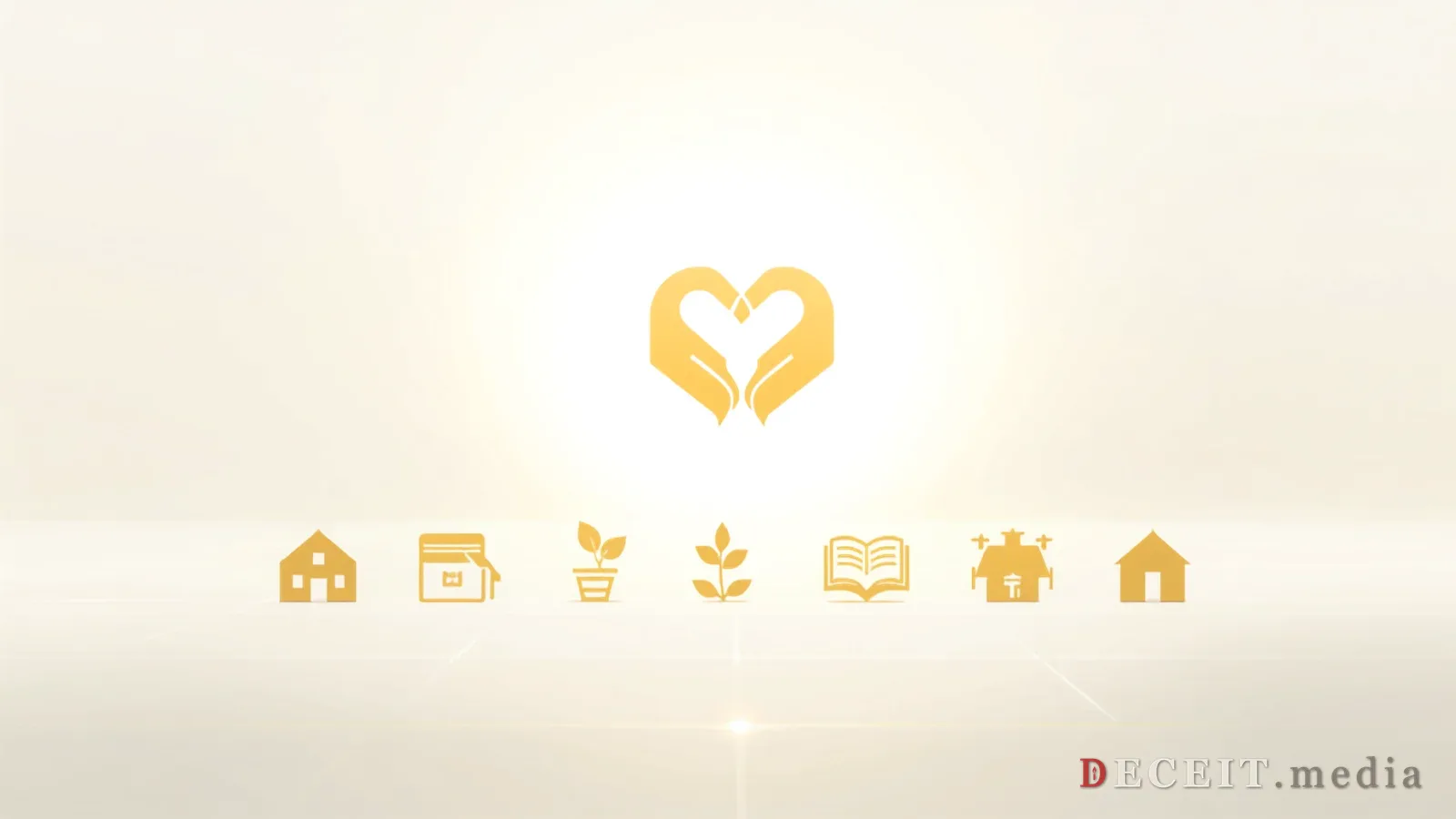 A clean, professional charity organization. Bright lighting, a philanthropy logo placeholder, community investment icons. Generous, organized, charitable.